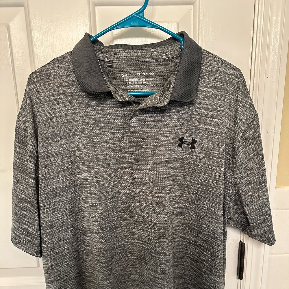 Under Armour Mens XL Polo gray heathered pattern  black collar